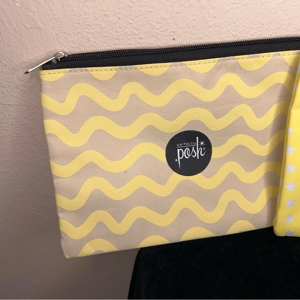 Set Of Two Makeup Bags Perfectly Posh Yellow Travel Cosmetic Storage Unicorn